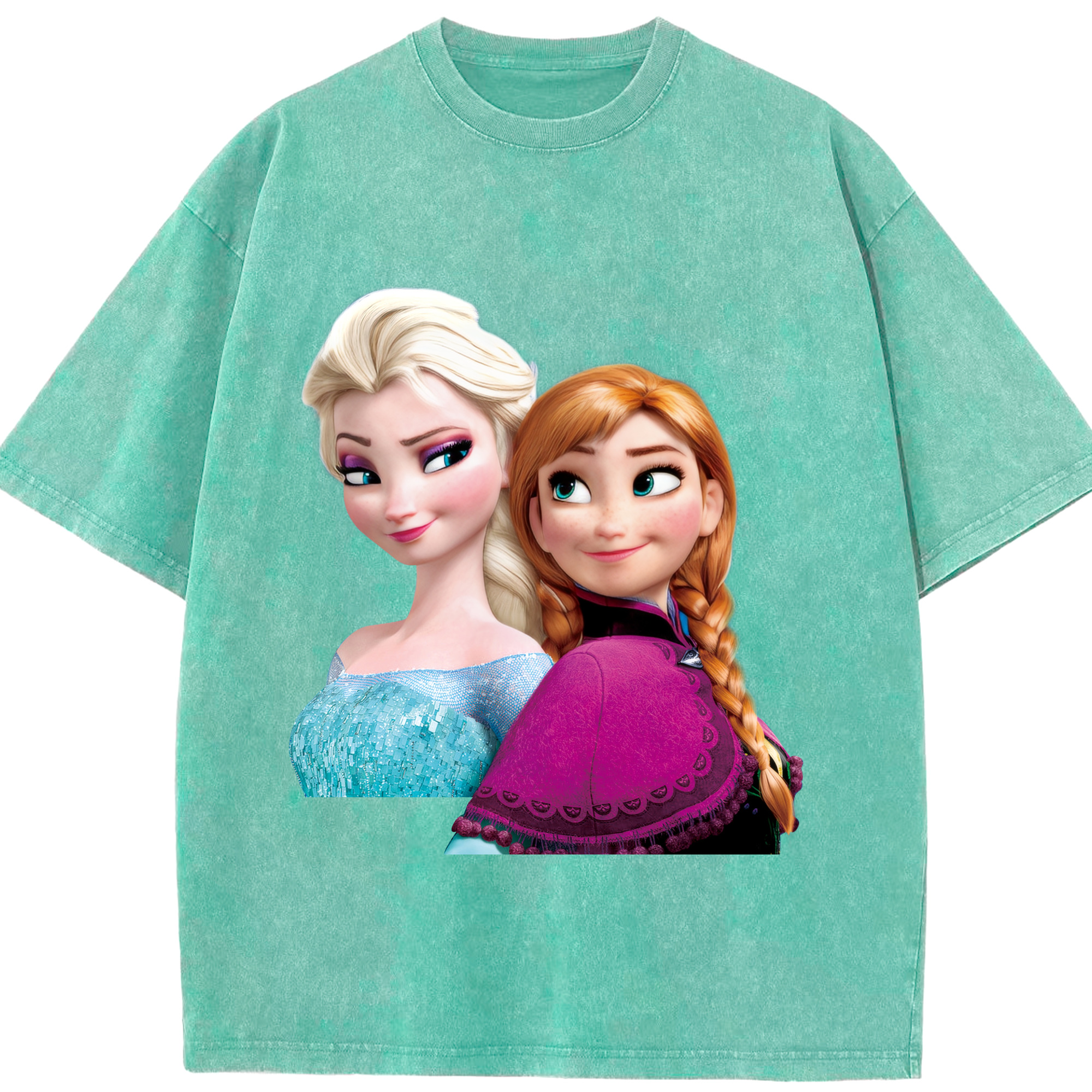 （画像用） アナと雪の女王 アンナ エルサ Frozen Anna Elsa 綿100% ヴィンテージ風 半袖Tシャツ（フロントプリント）